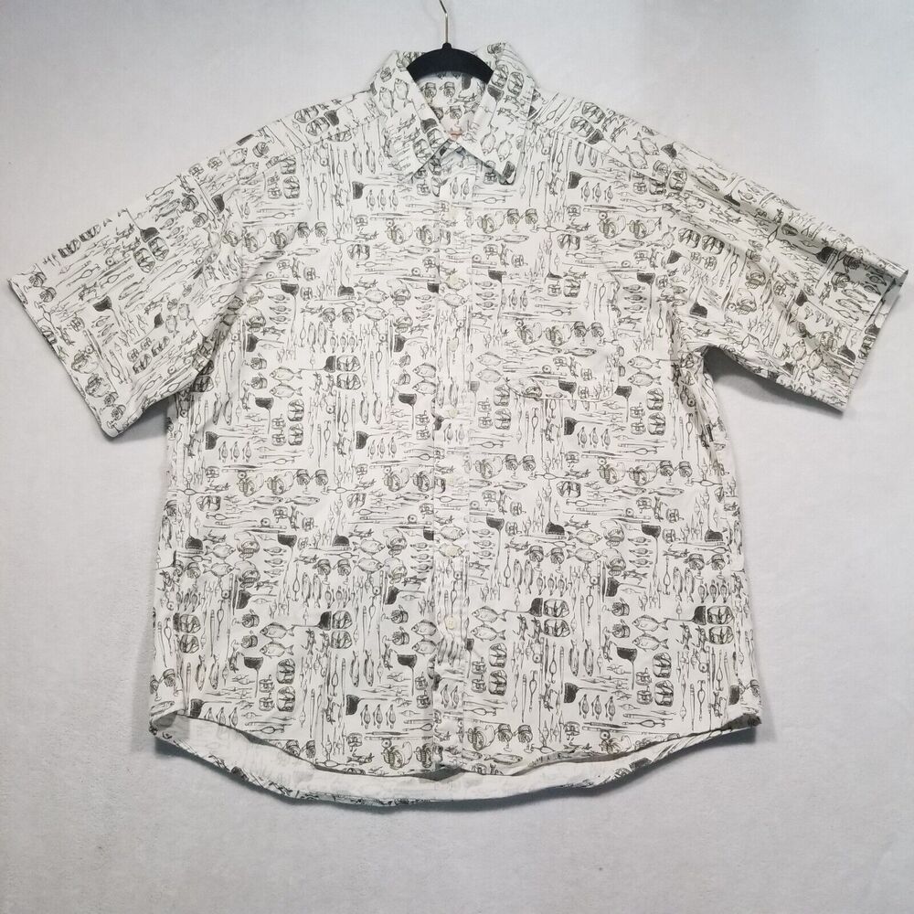 Woolrich Camp Shirt Mens XL Short Sleeve Button Up Cotton Hunting Fishing Green